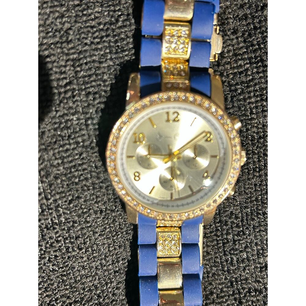 Jessica Carlyle Women’s Watch Model 6882Blue Silicone, Gold Tone, Crystal Bezel